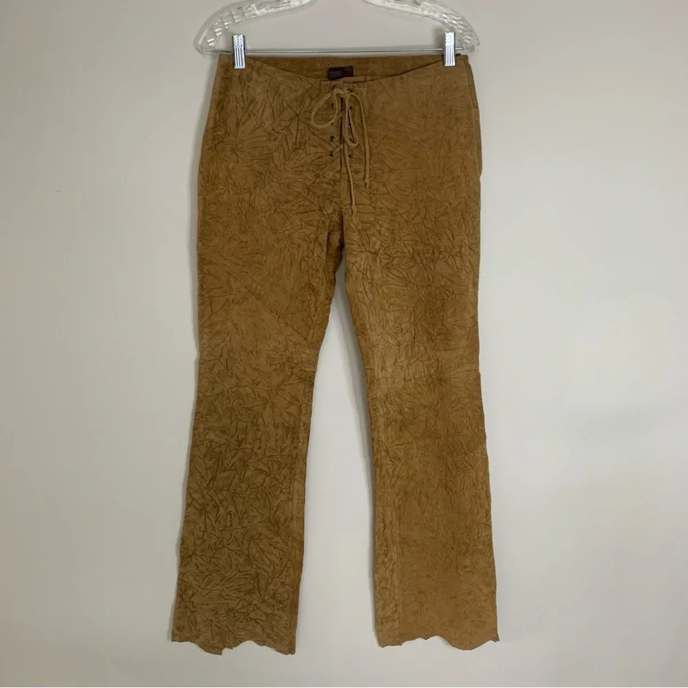 Danier  Suede Textured Leather Retro Pants Boho Hippie 6